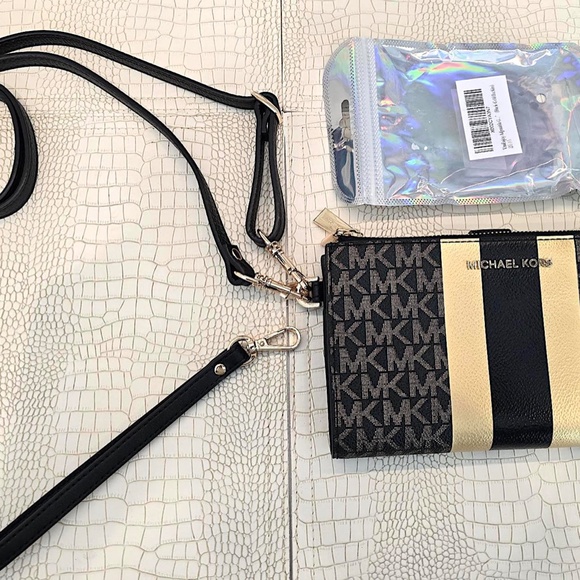 Michael Kors Women's Logo Stripe Continental Set Travel Double Top Zip Wallet - Picture 13 of 15